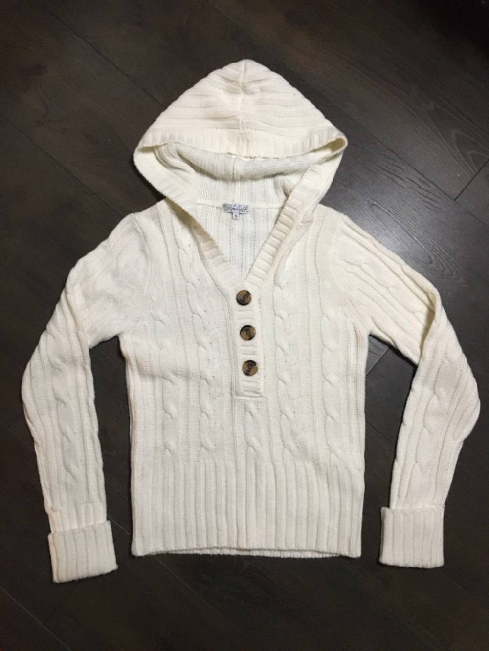 Cable-Knit Hooded Sweater with Buttons